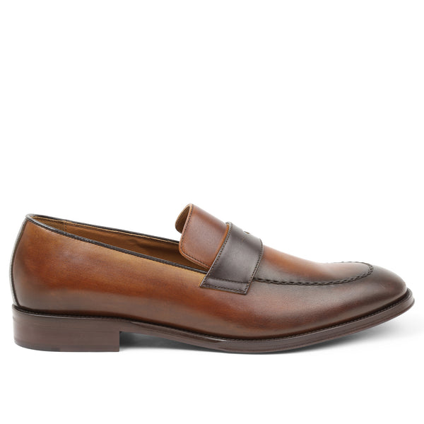 Arezzo Burnished Penny Loafer Cognac Dark Brown Bruno Magli