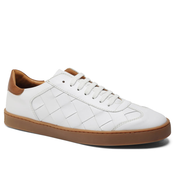 Brown Woven Leather Low Top Sneakers for Men by