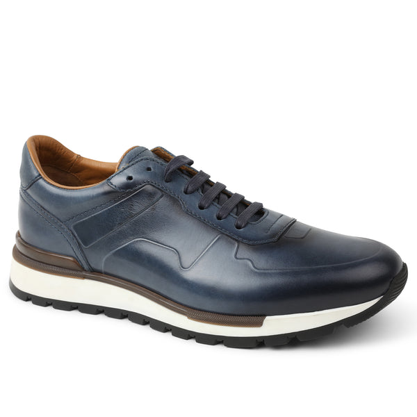 Davio Hand Burnished Leather Sneaker Navy Leather Bruno Magli