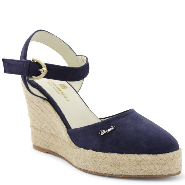 Mares Suede Platform Espadrille Wedge Navy Bruno Magli