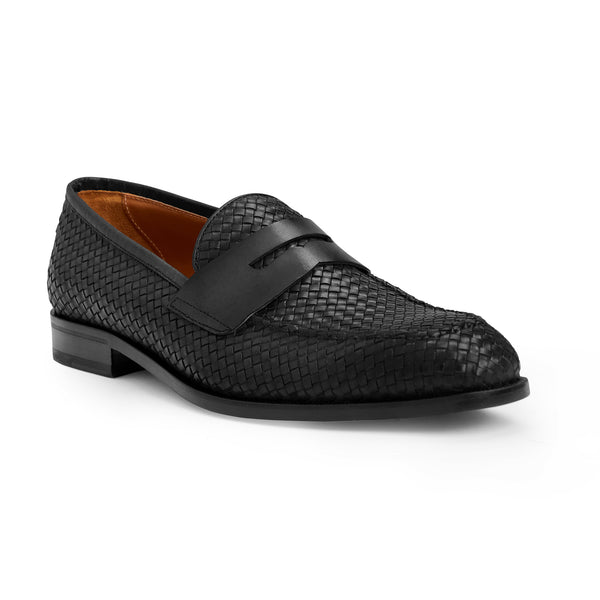 COLLEZIONE VESINI LEATHER SLIP ON LOAFER BLACK WOVEN Bruno Magli