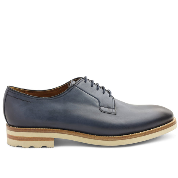 Viterbo Plain Toe Leather Derby Blue Bruno Magli