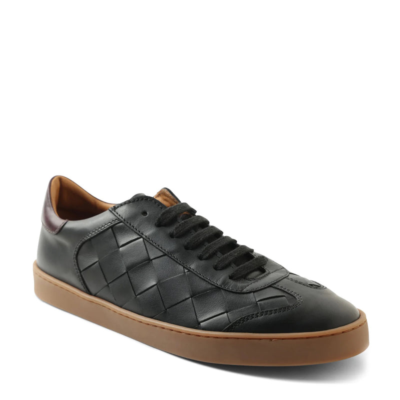 Brown Woven Leather Low Top Sneakers for Men by