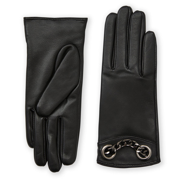 Women's CHAIN CUFF LEATHER GLOVE-BLACK