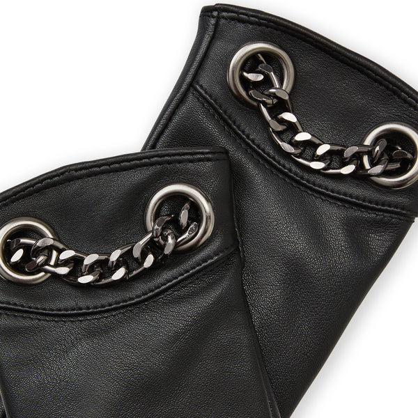 Women's CHAIN CUFF LEATHER GLOVE-BLACK