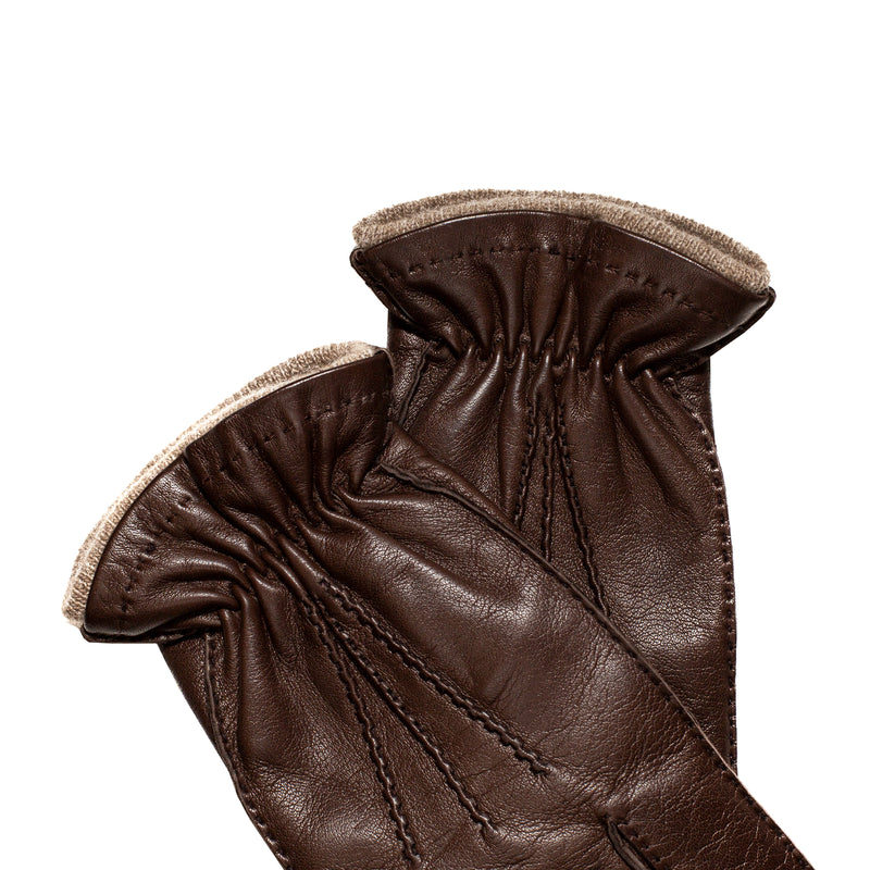 Men's Nappa Leather Gathered Wrist Gloves - Brown