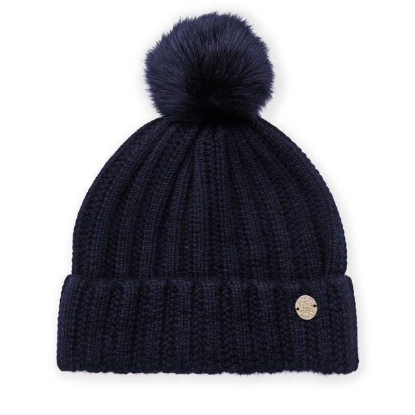 Women's LADDERSTITCH HAT W/ SHEARLING POM Navy