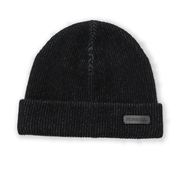 Men's Cashmere 2-tone Ribbed Hat Black