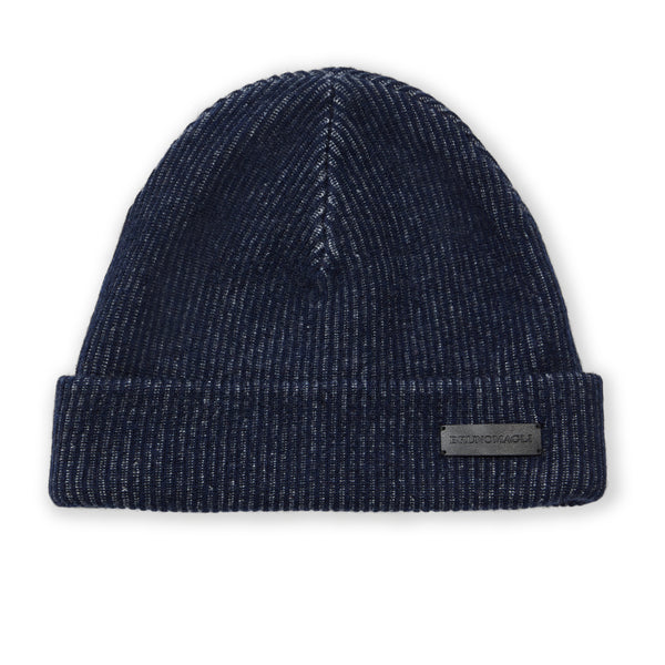 Men's Cashmere 2-tone Ribbed Hat Navy