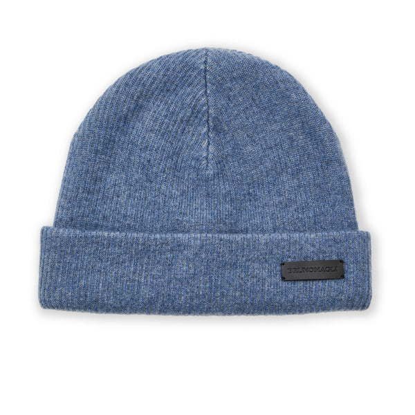 Men's Cashmere 2-tone Ribbed Hat Denim