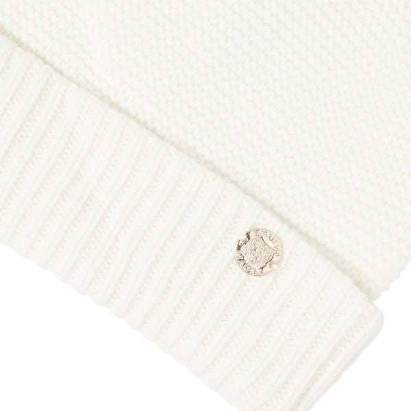 Women's CASHMERE LINKS STITCH KNIT HAT W/ RIB CUFF Ivory