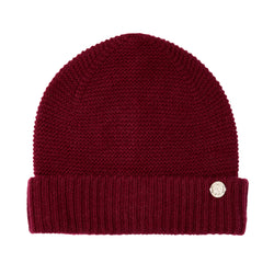 Women's CASHMERE LINKS STITCH KNIT HAT W/ RIB CUFF BURGUNDY