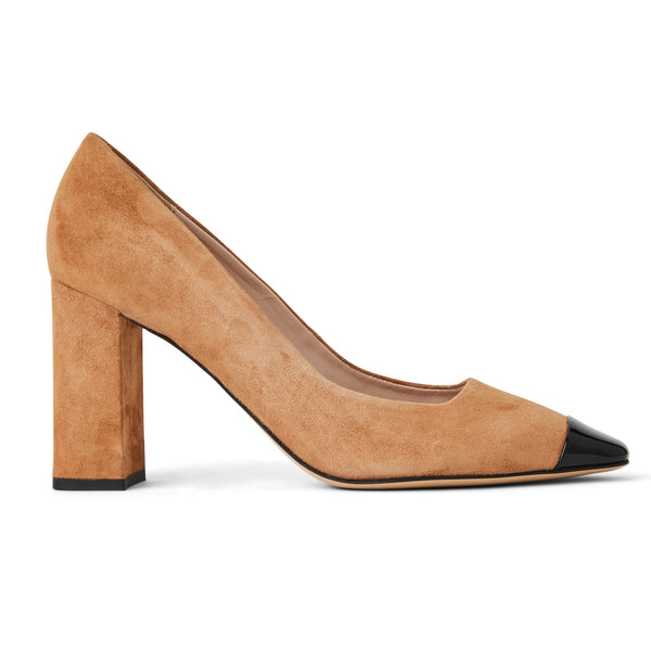 Melania Square Toe Suede Pump- Camel Suede