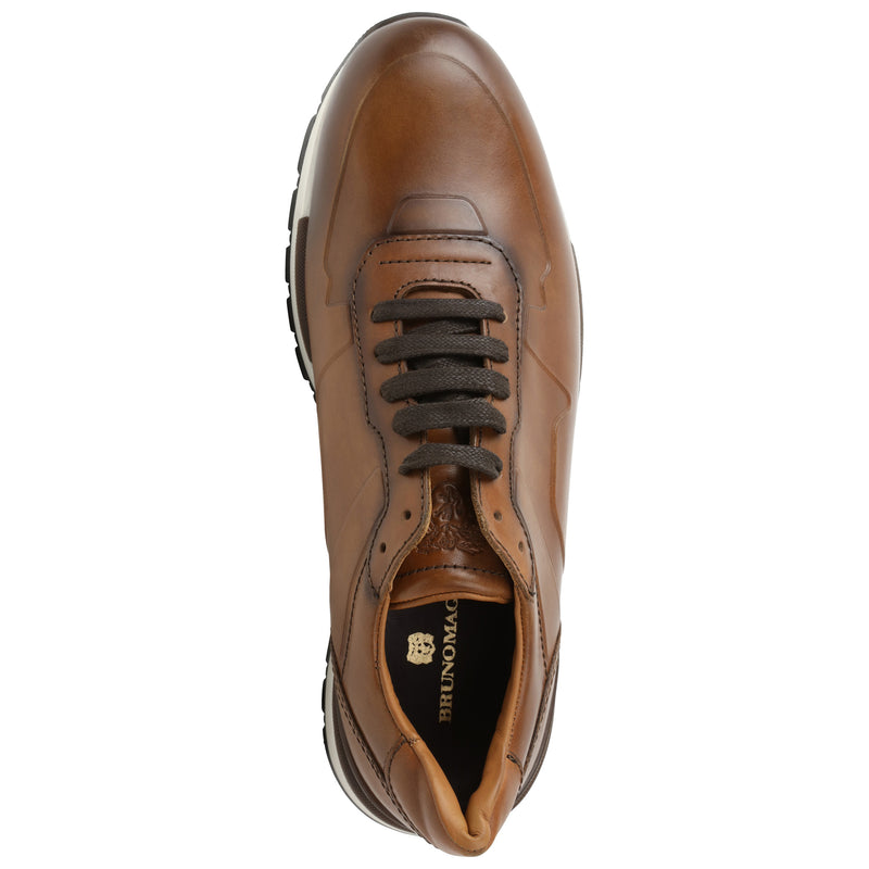 Davio Hand-Burnished Leather Sneaker - Cognac Leather – Bruno Magli