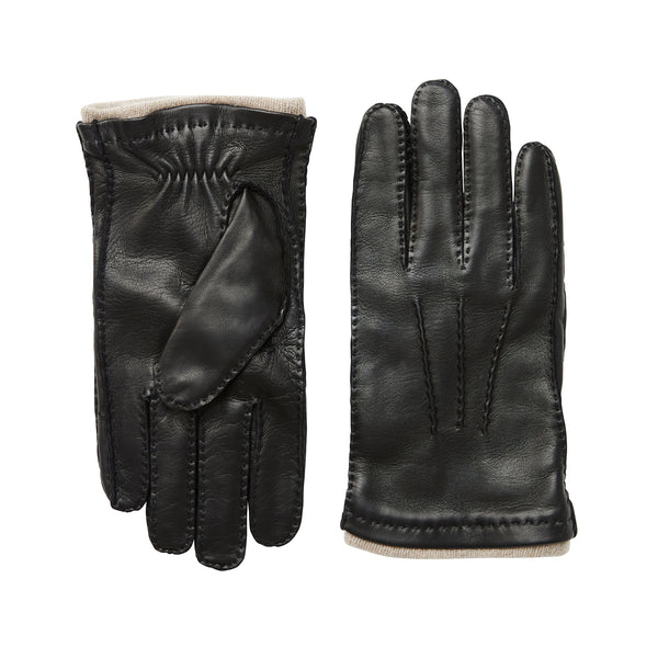 Men's Nappa Leather Gloves with Cashmere Cuff - Black