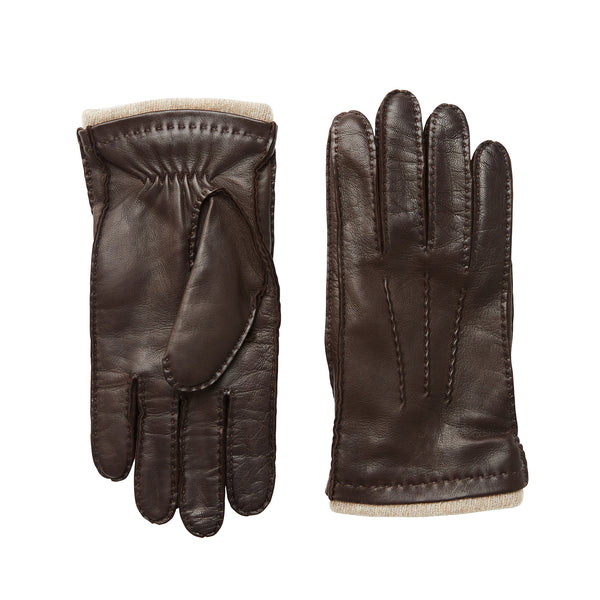 Men's Nappa Leather Gloves with Cashmere Cuff - Brown