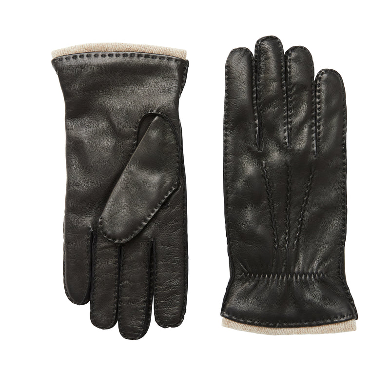 Men's Nappa Leather Gathered Wrist Gloves - Black