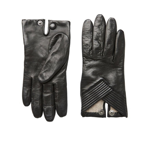 Women's Chevron Nappa Leather Gloves - Black