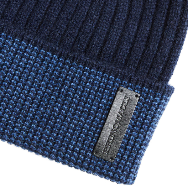 Men's Cashmere Striped Cuff Hat - Navy