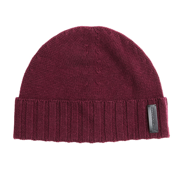 Men's Cashmere Rib Cuff Hat - Bordeaux