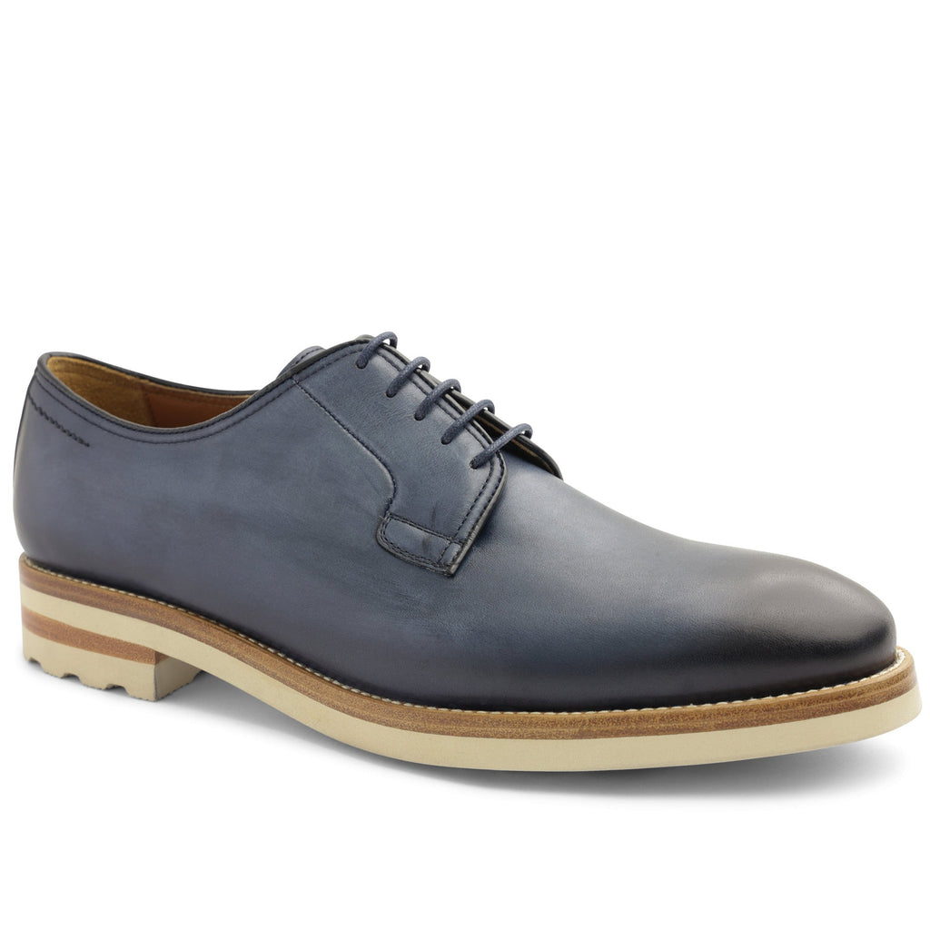 Viterbo Plain Toe Leather Derby Blue Bruno Magli